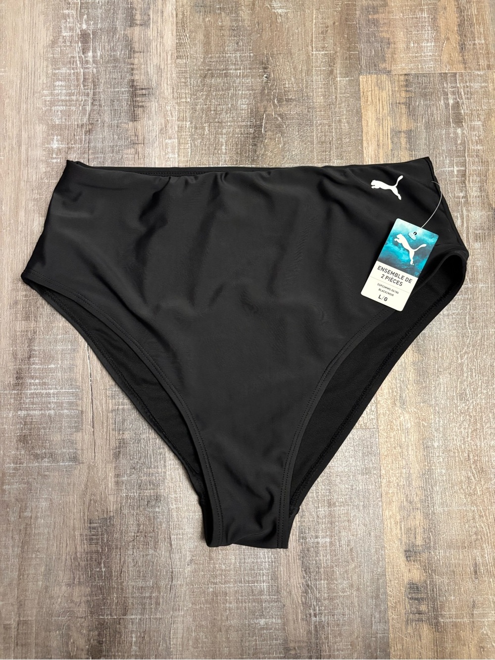 Puma Black High-Waist Swim Bottoms with Logo NWT